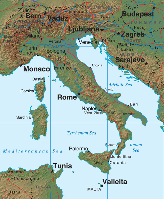 Relief Map of Italy